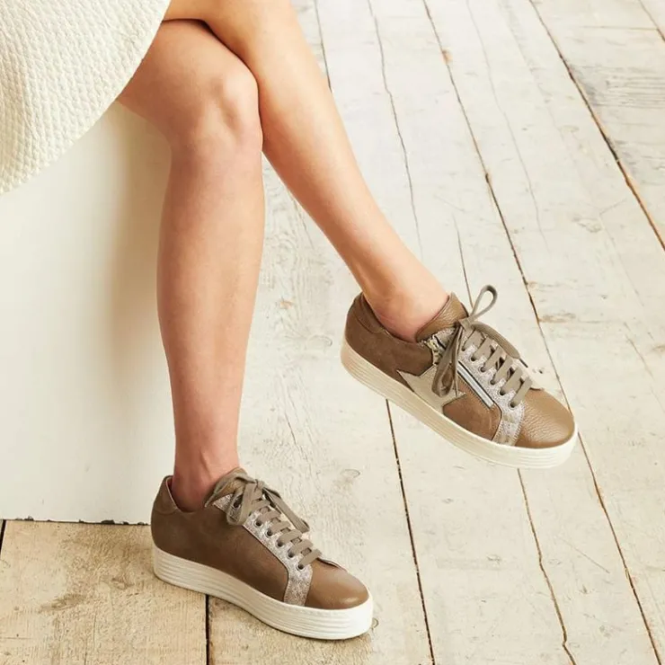 Sole Bliss Star: Taupe Leather & Suede^ Flats | Sneakers