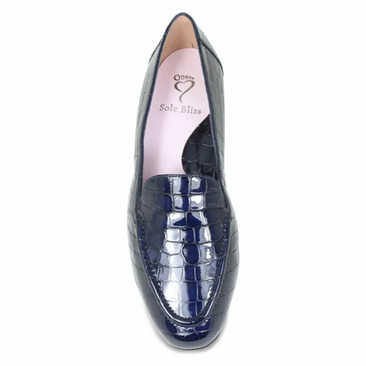 Sole Bliss Tabitha: Navy Croc Patent Leather^ Flats | Loafers