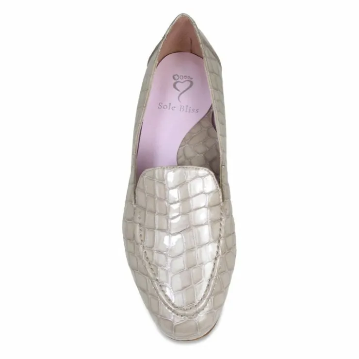 Sole Bliss Tabitha: Taupe Croc Patent Leather^ Flats | Loafers