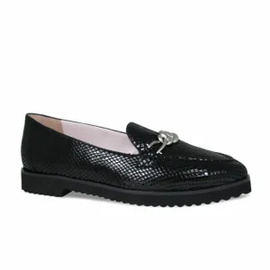 Sole Bliss Tamara: Black Snake Print Leather^ Flats | Loafers