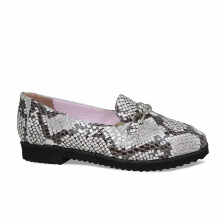 Sole Bliss Tamara: Pale Gray Snake Print Leather^ Flats | Loafers