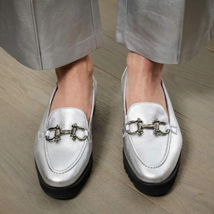 Sole Bliss Terri: Silver Leather^ Flats | Loafers